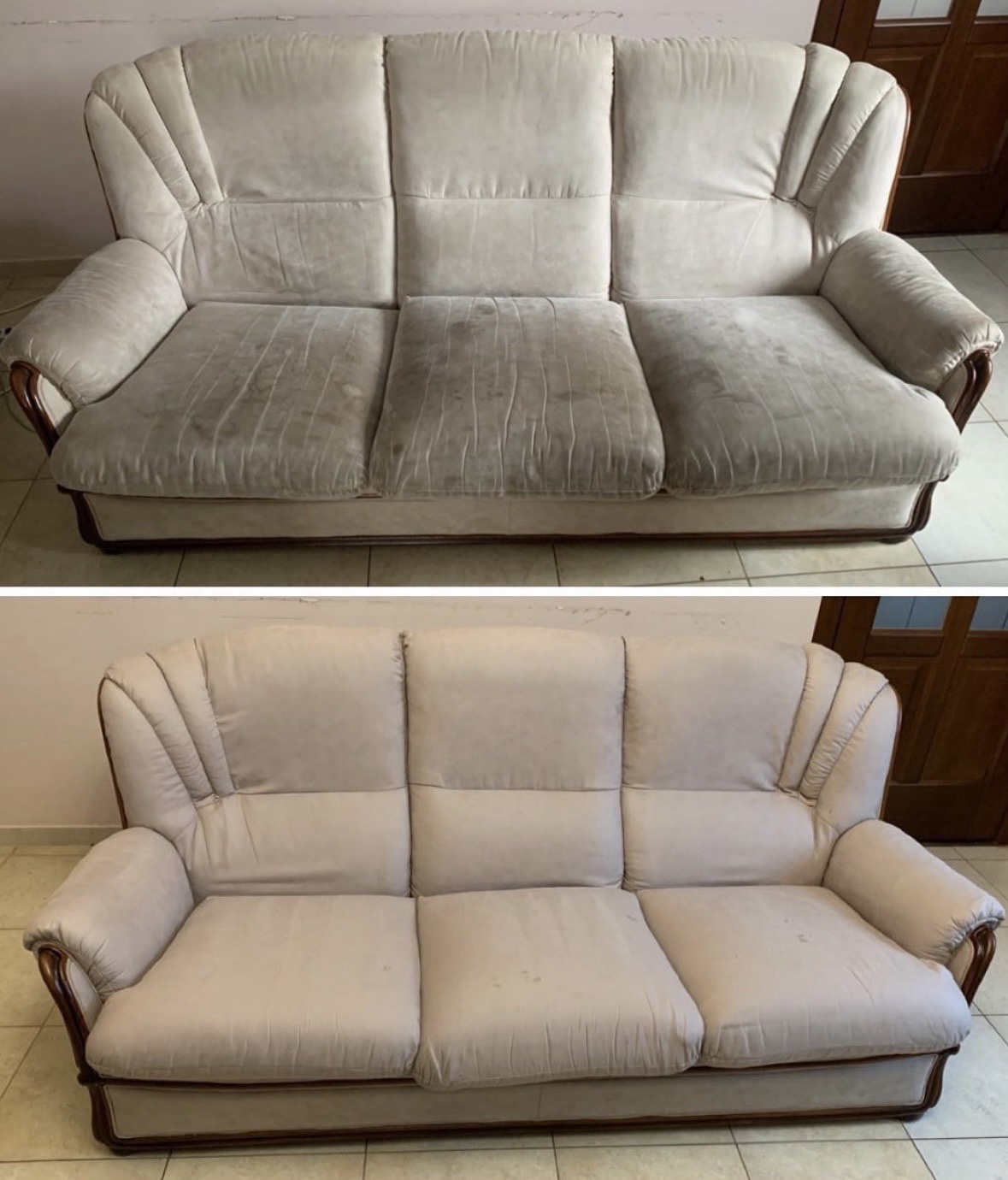 Vorher-Nachher Polsterreinigung eines Sofas in Freiburg