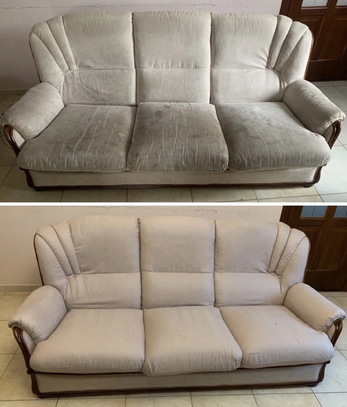 Vorher-Nachher 3-Sitzer Sofa nach Polsterreinigung